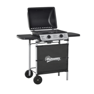 Barbecue à Gaz, 2 Brûleurs de 2,8 kW, avec Étagères Latérales et Roues
